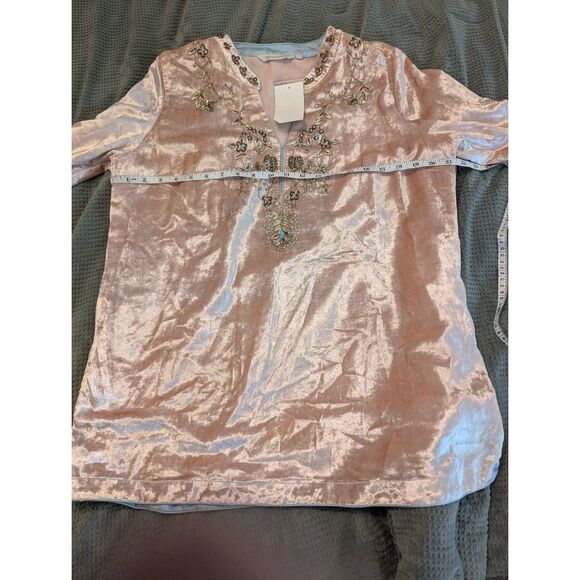 Soft Surroundings Velvet Moroccan Boho Beaded Embellished Blouse Women's L NEW - Picture 5 of 6